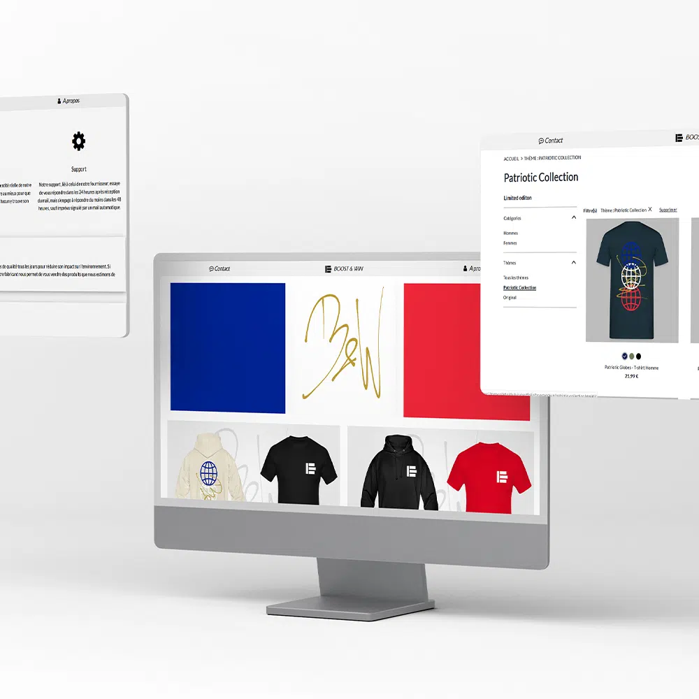 Ordinateur portable affichant le site web de la marque de vêtements boostandwin