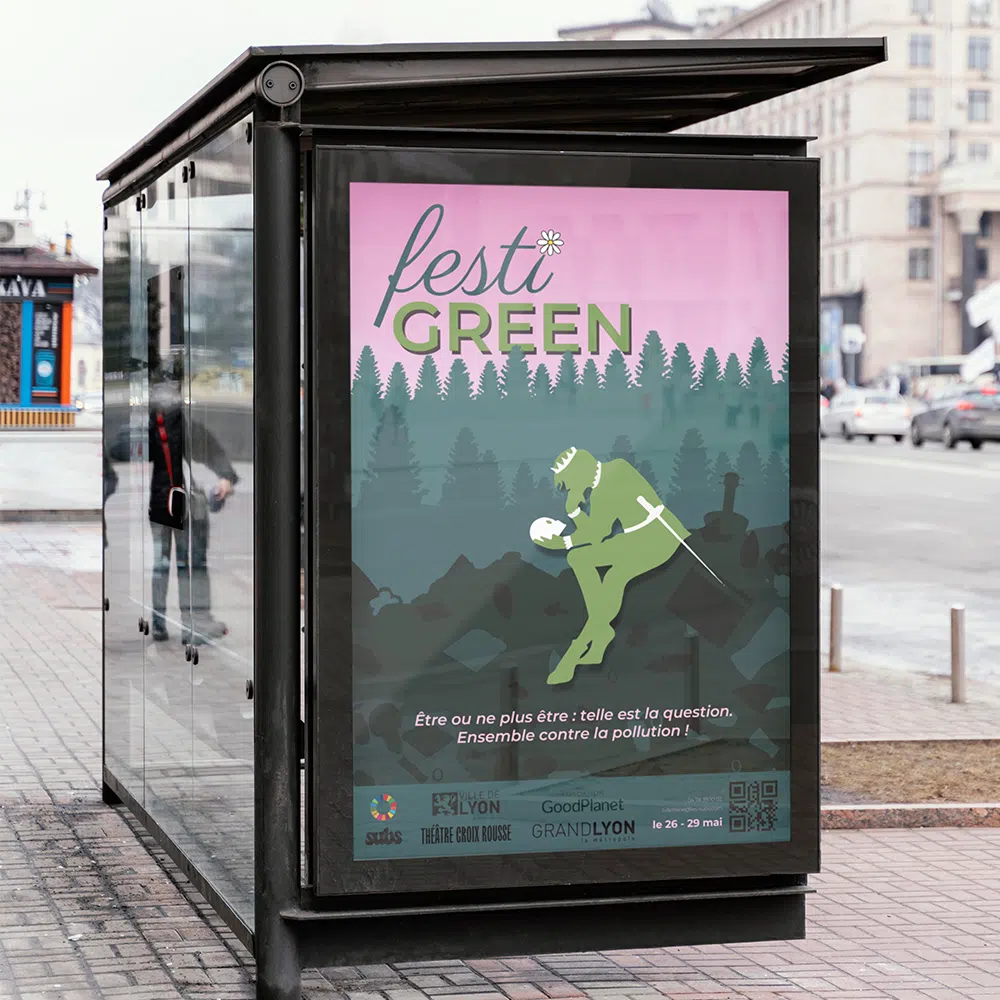 Affiche du festival Festigreen sur un arrêt de bus