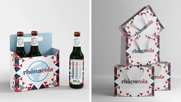 Sacs de shopping et pack de bouteilles du cola Lyonnais Rhônacola